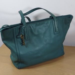 Fossil Shopper Tote Leather Double Handle green Leather